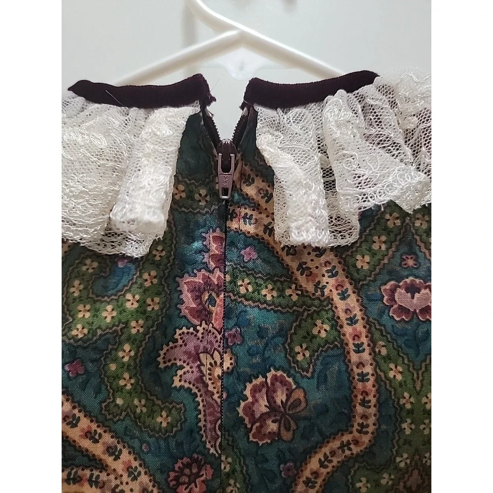 JAYNE COPELAND Girl Sz 8 Paisley Pattern, Lace Cottagecore Prairie Holiday Dress